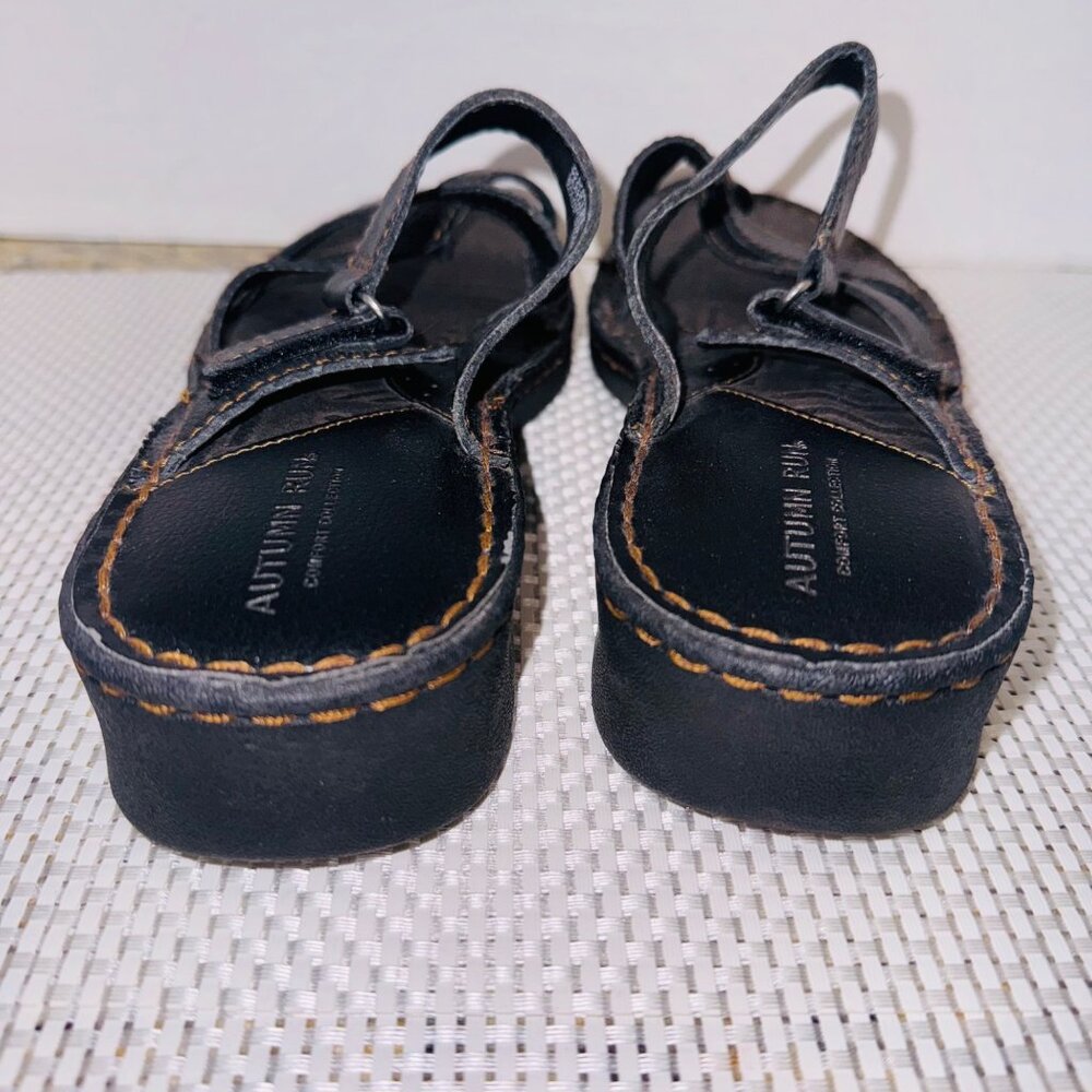 Autumn Run Leather Strappy Sandal Black 9 Cushion Comfort Wedge Adjustable Strap - Picture 6 of 10